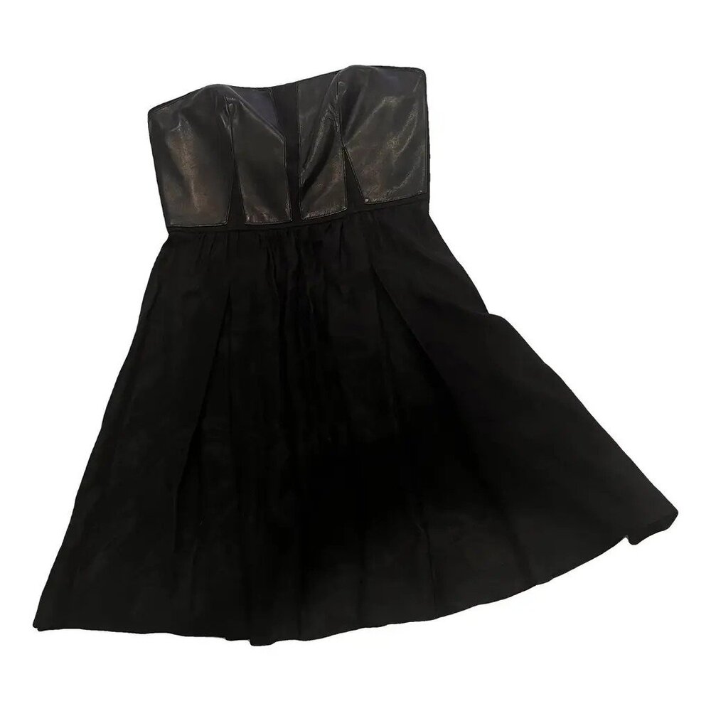 Rebecca Taylor Leather Dress Corset Silky Cocktail Mini LBD Strapless Sexy 4 EUC